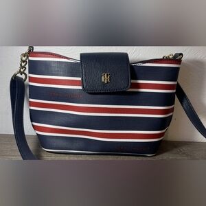 Tommy Hilfiger Blue White Red Striped Crossbody Purse Bag